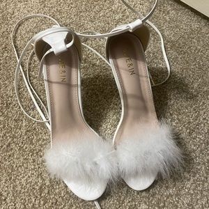 NWT white faux feather heels